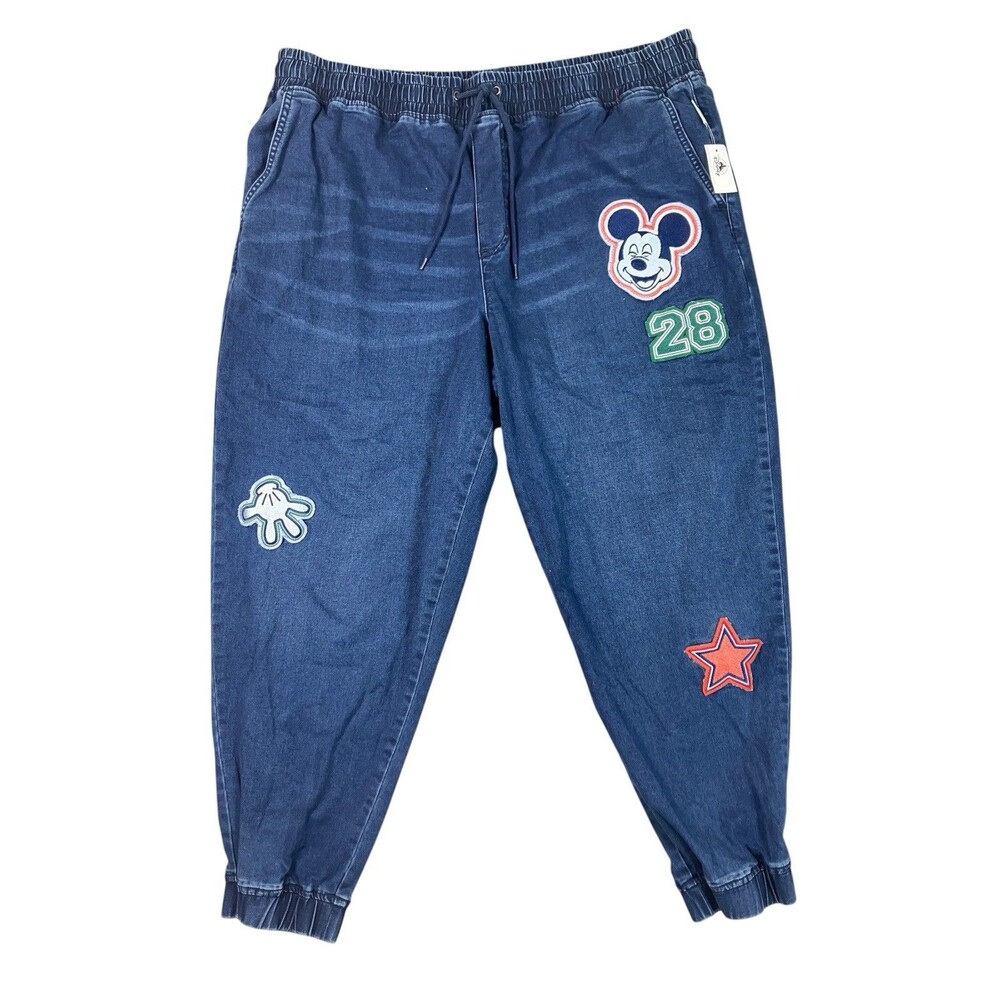 Disney Patch Denim Pants Womens 2X Blue Her Universe Mickey Mouse Jogger Graphic
